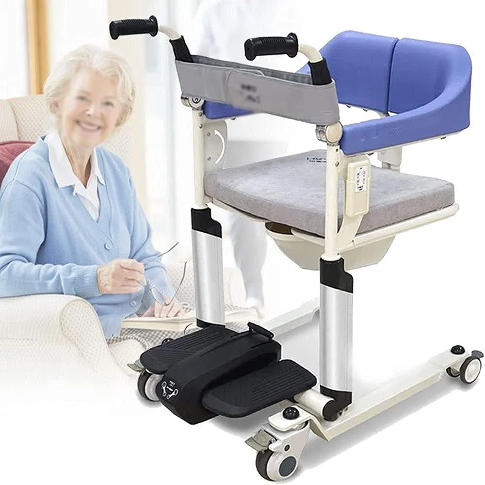 Elektrischer Patiententransferlift, Pflegegerät zum Transfer von Behinderten zum Baden, Toilettenstühle für ältere Menschen zu Hause, mit doppelter Sicherheitsschnalle und Sicherheitsgurten, Tragkra
